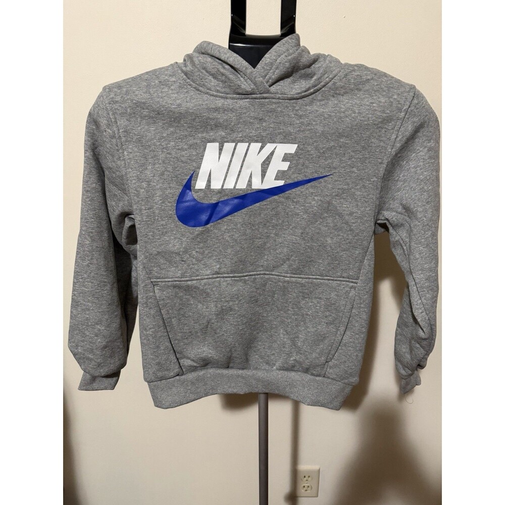 Nike Boys Pullover Hoodie Gray Blue Logo Fleece M Long Sleeve Hooded